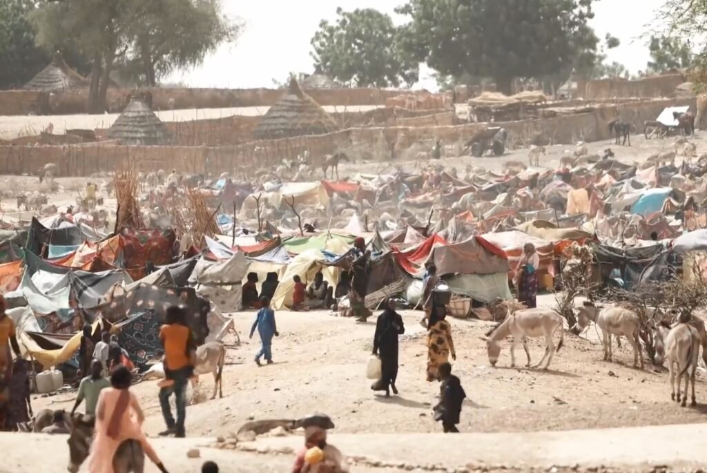 Archive photograph of a camp in Chad for people fleeing Sudan, 16 May 2023.